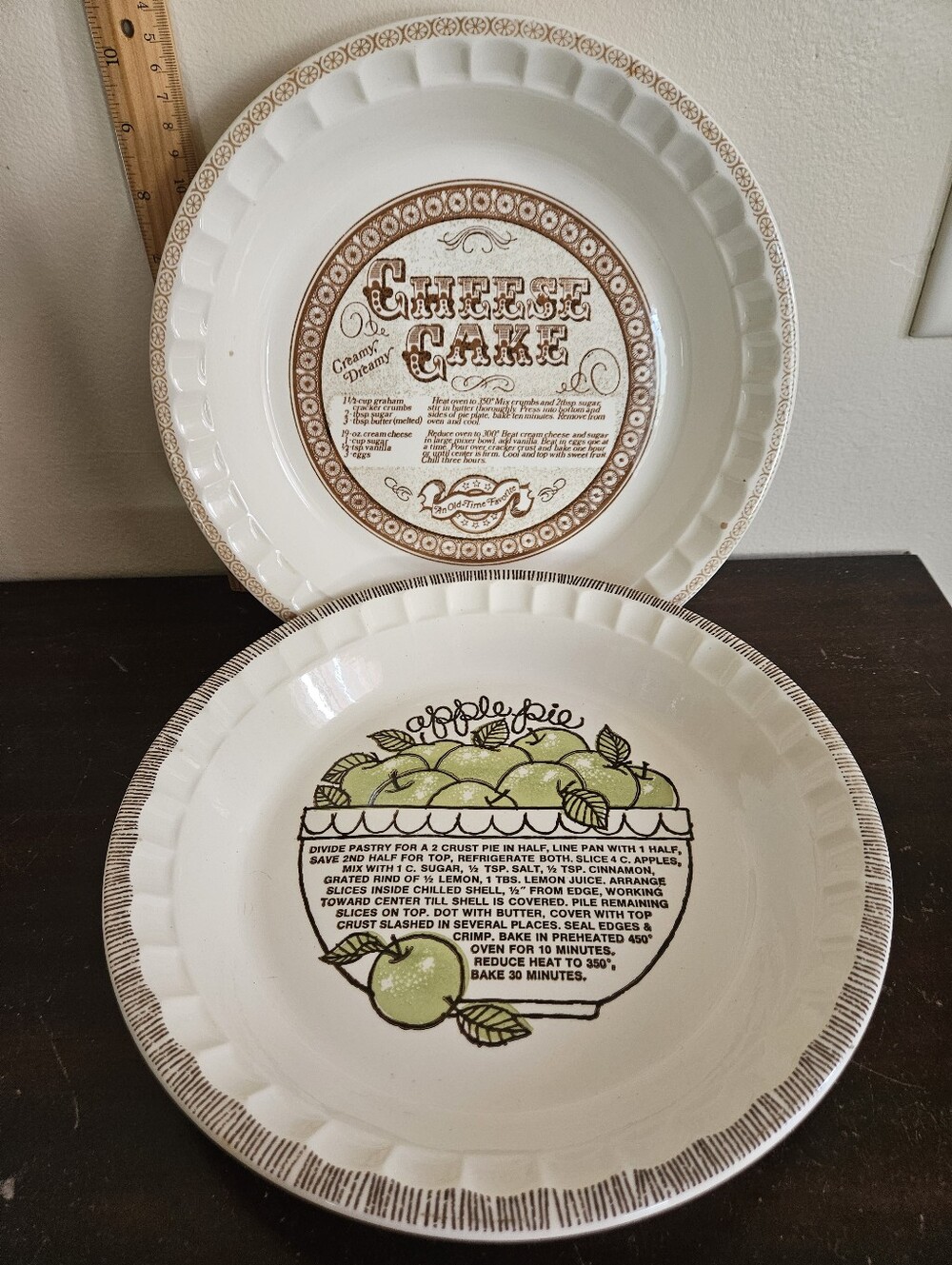 1984 Royal China By Jeannette Country Harvest Pie Plates- 2- Apple & Cheesecake